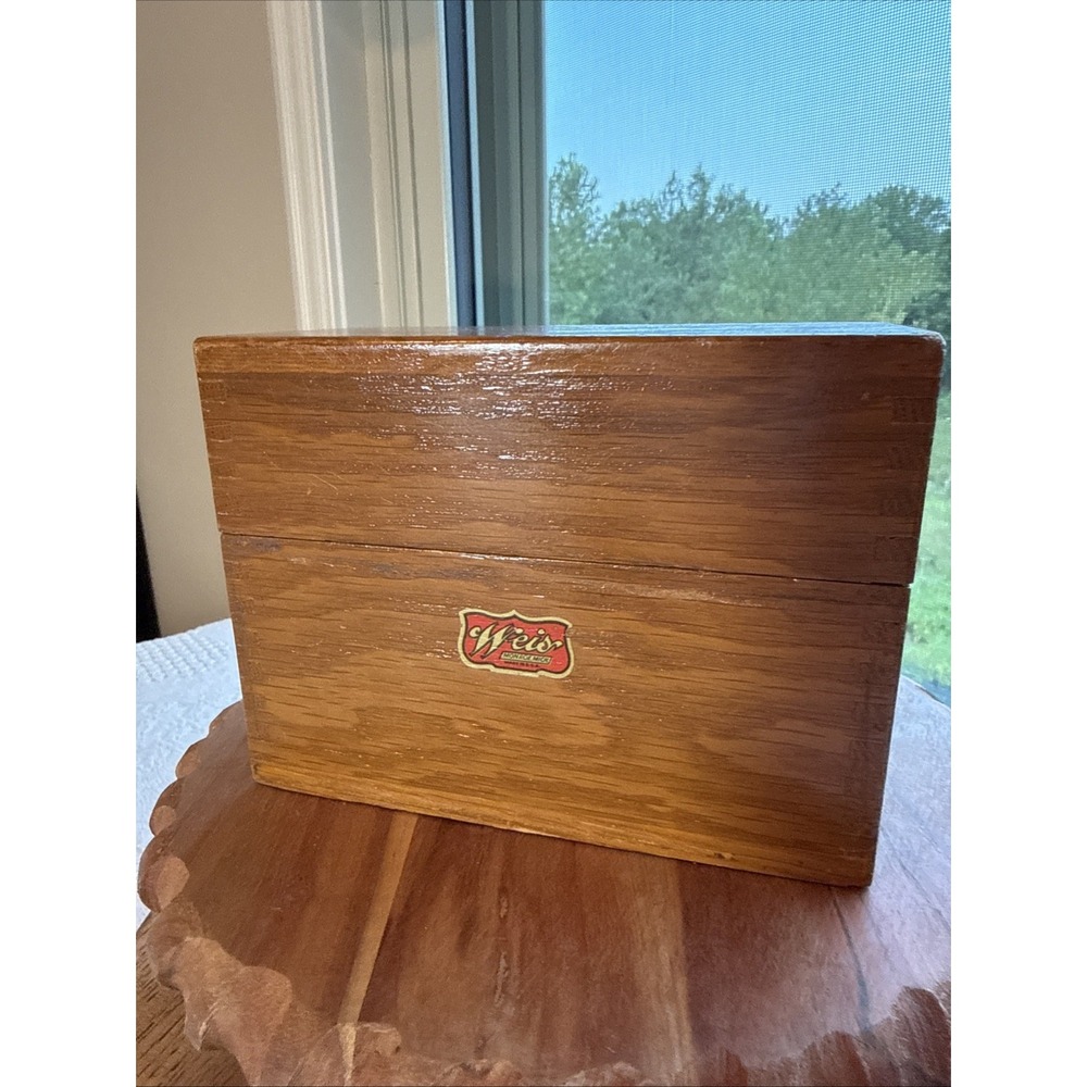 Vintage Weis Dovetail Oak Card Organizer Recipe Index Wood Box With dividers